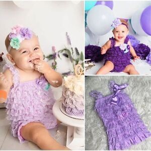 Birthday Cake Smash Outfit Girl Lavender Lace Romper Baby Pettiromper Rumper